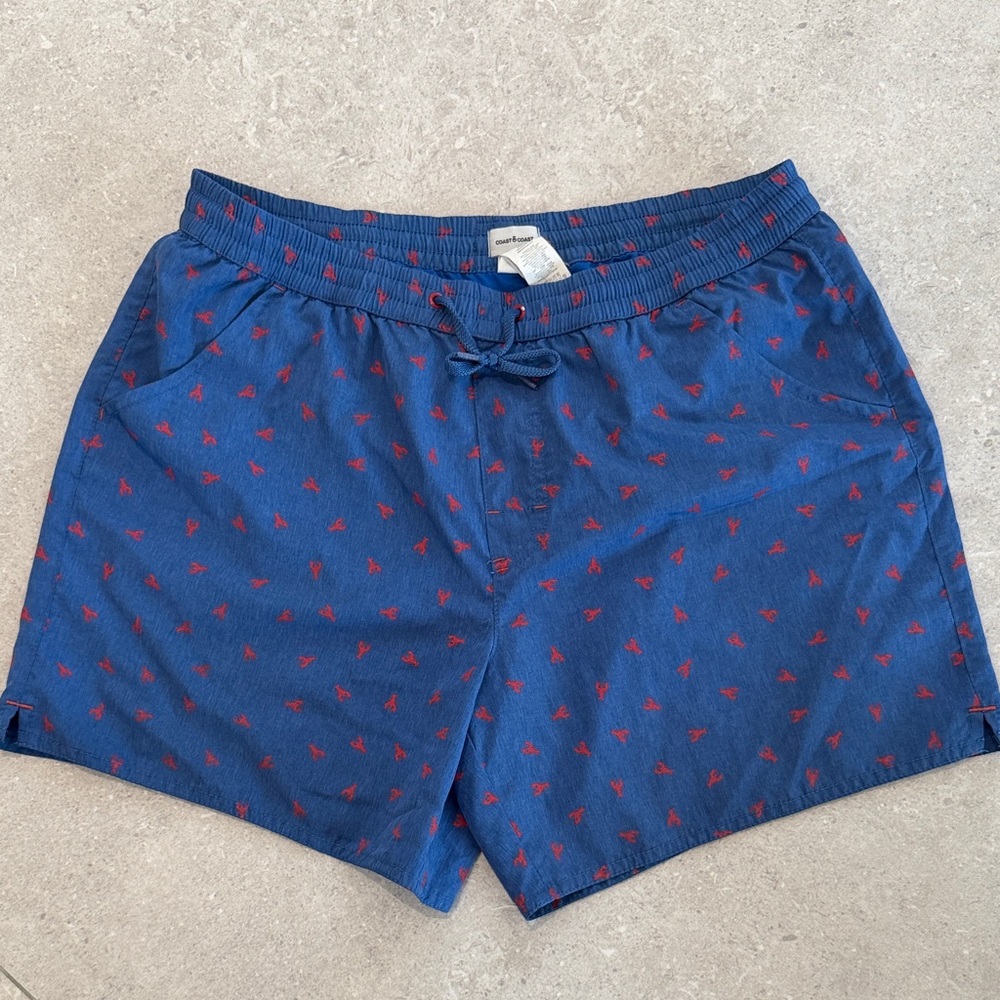 COAST TO COAST blue men swim shorts with red lobsters